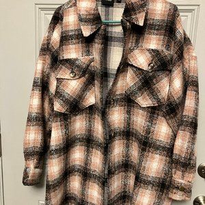 WOMEN'S WOOL BLEND OVERSIZED PINK/BLACK/WHITE JACKET, SIZE XL